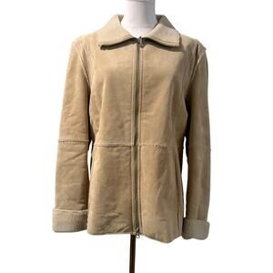 Vintage New York Winlit Beige Shearling Leather Jacket Sherpa Lined Large Luxury